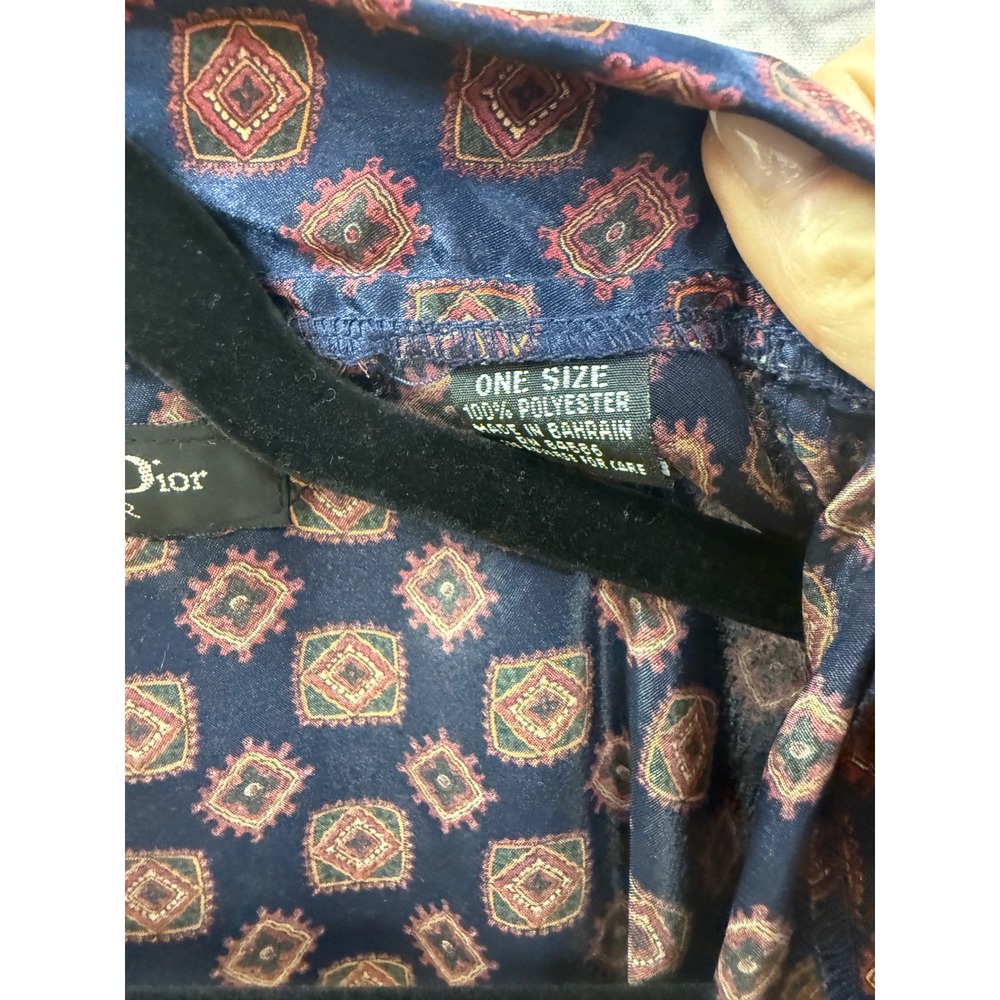 Christian Dior Monsieur Mens Satin Robe Navy Blue Print One Size Vintage - Picture 5 of 11
